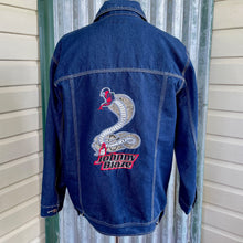 Load image into Gallery viewer, 1990s Vintage Blue Denim Jacket EmbroideredCobra Snake Johnny Blaze Sz XL - OOAK - Phoenix Menswear