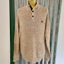 Load image into Gallery viewer, 1990's Vintage Chaps Cotton Jumper Pullover Buttons Oatmeal Brown Elbow Patches Sz 3XL - OOAK - Phoenix Menswear