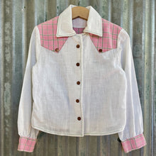 Load image into Gallery viewer, 1990's Vintage Kid's Western Shirt Pink White Snaps Long Sleeve Sz S - OOAK - Phoenix Menswear