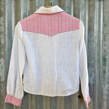 Load image into Gallery viewer, 1990's Vintage Kid's Western Shirt Pink White Snaps Long Sleeve Sz S - OOAK - Phoenix Menswear