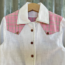Load image into Gallery viewer, 1990's Vintage Kid's Western Shirt Pink White Snaps Long Sleeve Sz S - OOAK - Phoenix Menswear