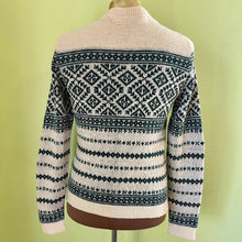 Load image into Gallery viewer, 1990's Vintage Knit Wool Jumper Green Cream Nordic Sz S - OOAK - Phoenix Menswear