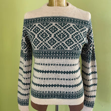 Load image into Gallery viewer, 1990's Vintage Knit Wool Jumper Green Cream Nordic Sz S - OOAK - Phoenix Menswear