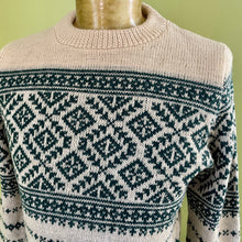 Load image into Gallery viewer, 1990's Vintage Knit Wool Jumper Green Cream Nordic Sz S - OOAK - Phoenix Menswear