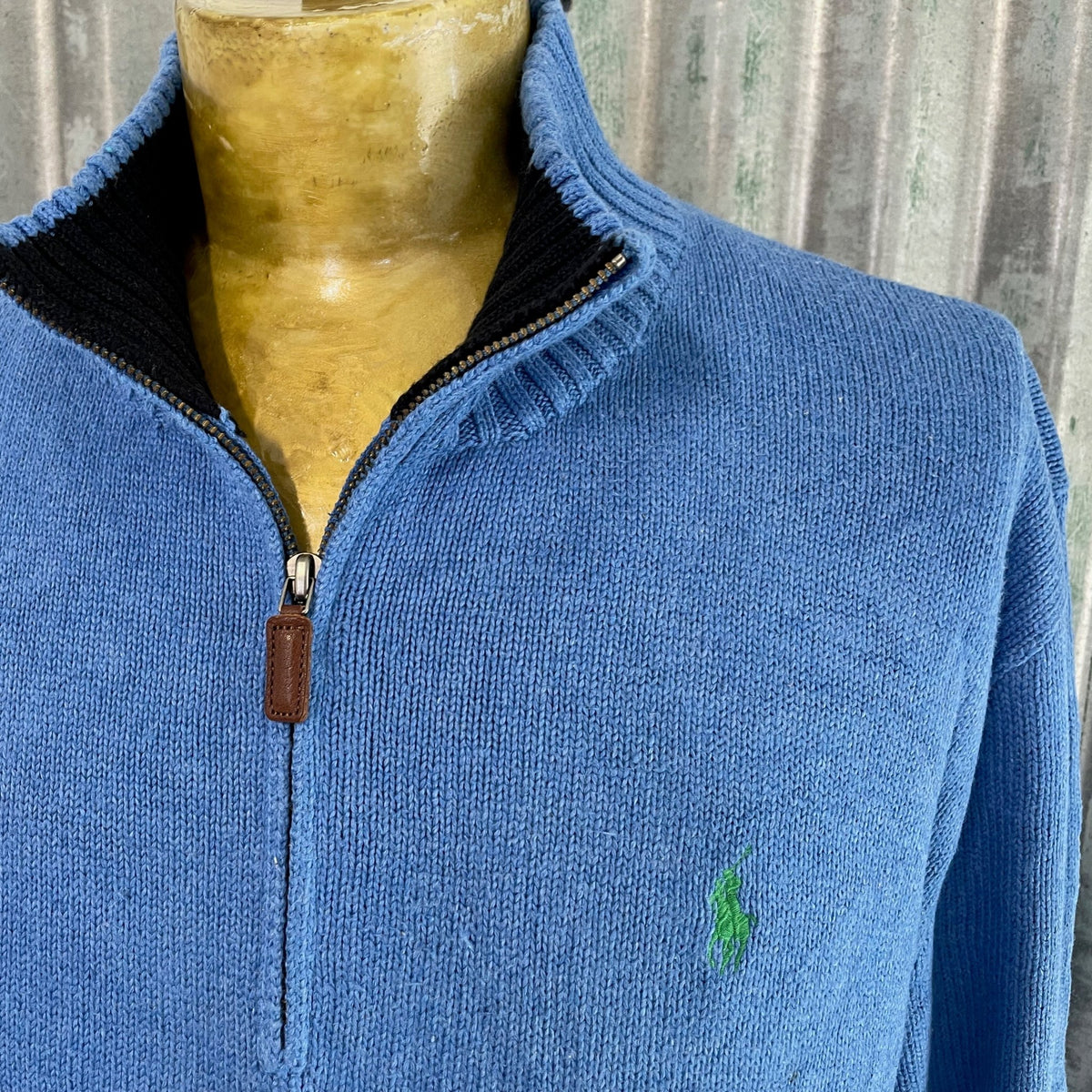 1990 s Vintage Polo Ralph Lauren Sky Blue Cotton Jumper Pullover Zip S Phoenix Menswear