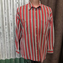 Load image into Gallery viewer, 1990's Vintage Red White Black Striped L/S Shirt Sz M - OOAK - Phoenix Menswear