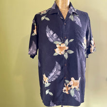Load image into Gallery viewer, 1990's Vintage Tommy Bahama Silk Hawaiian S/S Shirt Navy Blue Floral Print Sz M - OOAK - Phoenix Menswear