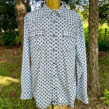 Load image into Gallery viewer, 1990's Vintage Western Geometric Print Blue White Cotton L/S Shirt Snaps Sz XL - OOAK - Phoenix Menswear