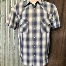 Load image into Gallery viewer, 1990's Vintage Western Shirt Grey Blue Check S/S Sz M - OOAK - Phoenix Menswear