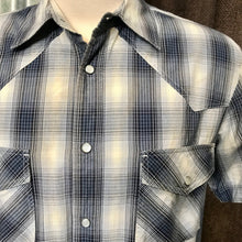 Load image into Gallery viewer, 1990's Vintage Western Shirt Grey Blue Check S/S Sz M - OOAK - Phoenix Menswear