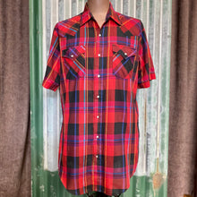 Load image into Gallery viewer, 1990's Vintage Western S/S Shirt in Red Plaid Sz L with Extra Length - OOAK - Phoenix Menswear