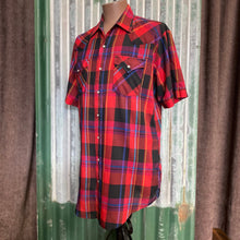 Load image into Gallery viewer, 1990's Vintage Western S/S Shirt in Red Plaid Sz L with Extra Length - OOAK - Phoenix Menswear