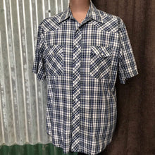 Load image into Gallery viewer, 1990's Vintage Western Wrangler S/S Shirt Blue White Check Sz L - OOAK - Phoenix Menswear