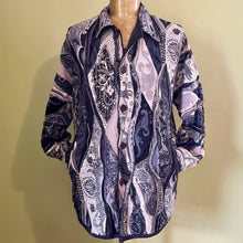 Load image into Gallery viewer, 1990's Vintage Wool Grey Blue Abstract Design Cardigan Jumper Made in Australia Sz M - OOAK - Phoenix Menswear