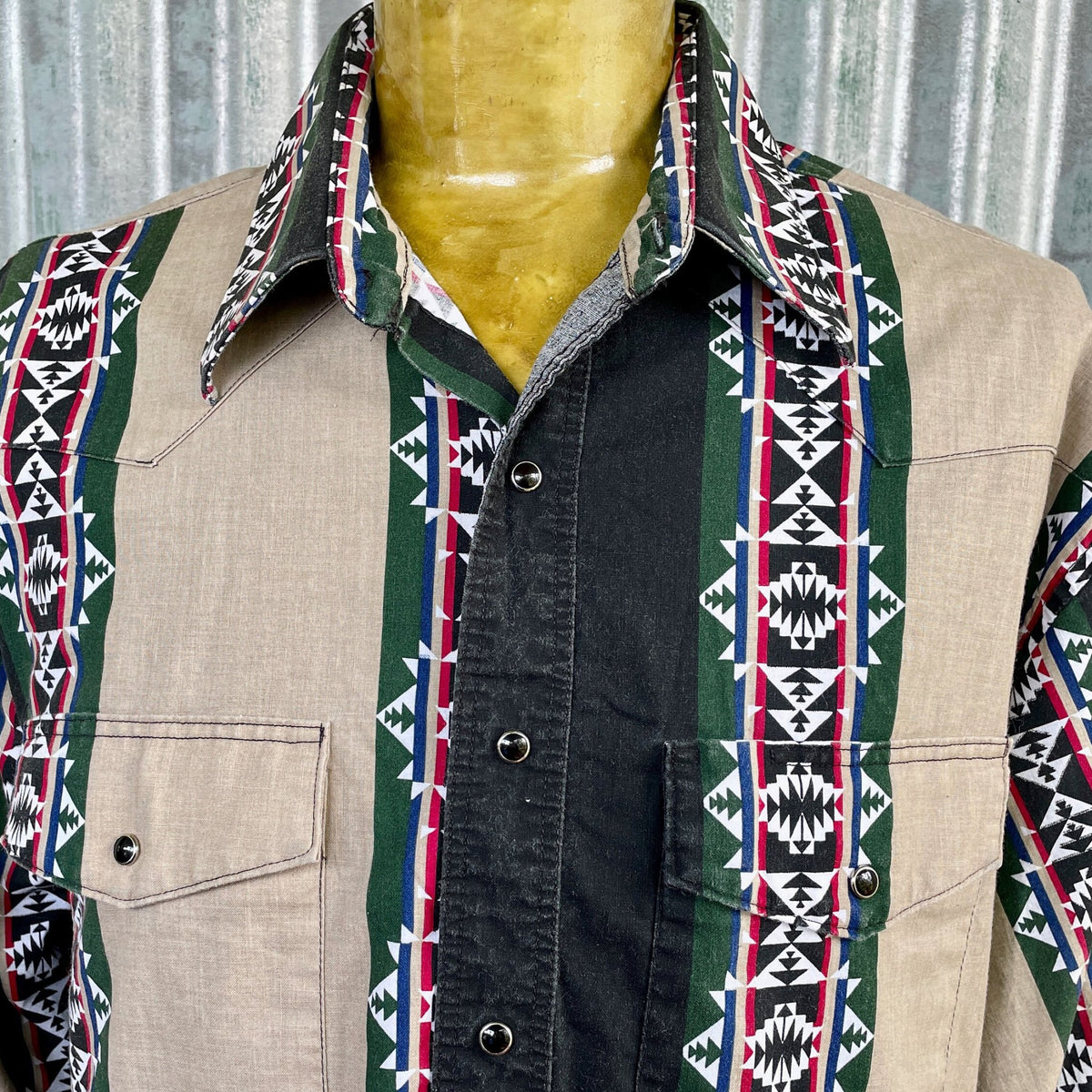 1990's Vintage Wrangler Western Aztec Blue Green Red L/S Shirt