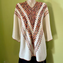 Load image into Gallery viewer, 1990's Women's Funky Retro Orange Cream V-neck Knit Jumper Zig Zag Design 3/4 Sleeve Sz M - OOAK - Phoenix Menswear
