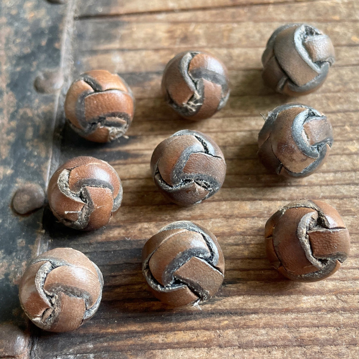 Vintage Brown Leather Buttons - Set of 32