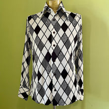 Load image into Gallery viewer, 1970s Classic Vintage L/S Shirt Black White Geometric Design Sz M - OOAK - Phoenix Menswear