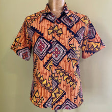 Load image into Gallery viewer, 1970's Hawaiian Bark Cloth S/S Shirt Orange Abstract Design Sz M - OOAK - Phoenix Menswear