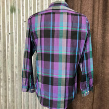 Load image into Gallery viewer, 1970's Vintage Western Check L/S Shirt Purple Blue Black Sz M - OOAK - Phoenix Menswear