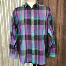 Load image into Gallery viewer, 1970's Vintage Western Check L/S Shirt Purple Blue Black Sz M - OOAK - Phoenix Menswear