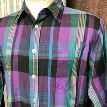 Load image into Gallery viewer, 1970's Vintage Western Check L/S Shirt Purple Blue Black Sz M - OOAK - Phoenix Menswear