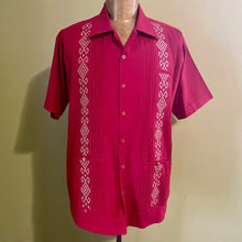 Load image into Gallery viewer, 1970s Vintage Red Linen Embroidered Guayabera S/S Shirt Pockets Sz XXL - OOAK - Phoenix Menswear