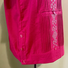Load image into Gallery viewer, 1970s Vintage Red Linen Embroidered Guayabera S/S Shirt Pockets Sz XXL - OOAK - Phoenix Menswear