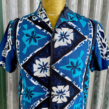 Load image into Gallery viewer, 1970's Hawaiian Bark Cloth Floral S/S Shirt Blue White Made in Australia Sz M - OOAK - Phoenix Menswear