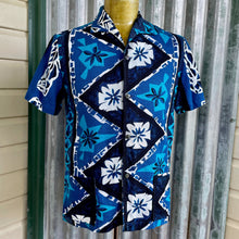 Load image into Gallery viewer, 1970's Hawaiian Bark Cloth Floral S/S Shirt Blue White Made in Australia Sz M - OOAK - Phoenix Menswear