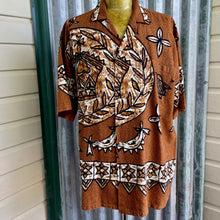 Load image into Gallery viewer, 1980's Hawaiian Bark Cloth S/S Shirt Brown Black Floral Bird Pattern Sz XXL - OOAK - Phoenix Menswear