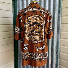 Load image into Gallery viewer, 1980's Hawaiian Bark Cloth S/S Shirt Brown Black Floral Bird Pattern Sz XXL - OOAK - Phoenix Menswear