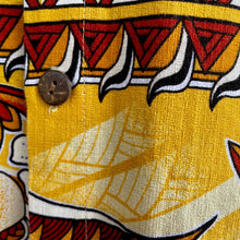 Load image into Gallery viewer, 1970's Hawaiian Bark Cloth S/S Shirt Yellow Brown Black White Floral Design Sz M - OOAK - Phoenix Menswear