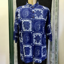 Load image into Gallery viewer, African Batik Print Blue White S/S Shirt Sz L - OOAK - Phoenix Menswear