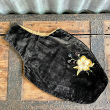 Load image into Gallery viewer, Antique 1930's Black Velvet Handmade Embroidered Flowers Purse - OOAK - Phoenix Menswear