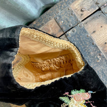 Load image into Gallery viewer, Antique 1930's Black Velvet Handmade Embroidered Flowers Purse - OOAK - Phoenix Menswear