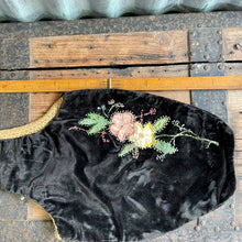 Load image into Gallery viewer, Antique 1930's Black Velvet Handmade Embroidered Flowers Purse - OOAK - Phoenix Menswear