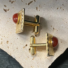 Load image into Gallery viewer, 1980's Vintage Cufflinks Gold with Oval Red Stone - OOAK