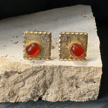 Load image into Gallery viewer, 1980's Vintage Cufflinks Gold with Oval Red Stone - OOAK
