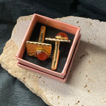 Load image into Gallery viewer, 1980's Vintage Cufflinks Gold with Oval Red Stone - OOAK