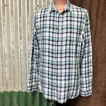 Load image into Gallery viewer, Linen L/S Shirt Blue Check on White Sz L - OOAK - Phoenix Menswear
