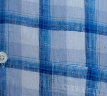 Load image into Gallery viewer, Linen/Cotton Blend S/S Shirt Blue Check Preloved Sz L - OOAK - Phoenix Menswear