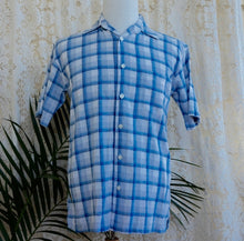Load image into Gallery viewer, Linen/Cotton Blend S/S Shirt Blue Check Preloved Sz L - OOAK - Phoenix Menswear