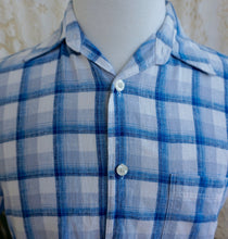 Load image into Gallery viewer, Linen/Cotton Blend S/S Shirt Blue Check Preloved Sz L - OOAK - Phoenix Menswear