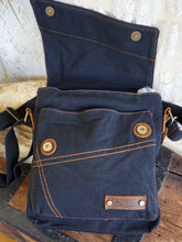 Load image into Gallery viewer, Medium Black Canvas Shoulder Bag Leather Trim Magnetic Closure - Phoenix Menswear