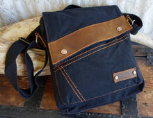 Load image into Gallery viewer, Medium Black Canvas Shoulder Bag Leather Trim Magnetic Closure - Phoenix Menswear