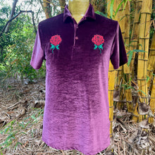 Load image into Gallery viewer, Men's Purple Velvet Asos T-Shirt Embroidered Red Rose S/S Sz M - OOAK - Phoenix Menswear