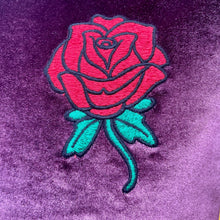 Load image into Gallery viewer, Men's Purple Velvet Asos T-Shirt Embroidered Red Rose S/S Sz M - OOAK - Phoenix Menswear