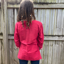 Load image into Gallery viewer, Red Silk Embroidered Blouse Boho Cream 3/4 Sleeve Sz S - OOAK - Phoenix Menswear