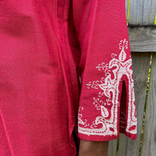 Load image into Gallery viewer, Red Silk Embroidered Blouse Boho Cream 3/4 Sleeve Sz S - OOAK - Phoenix Menswear
